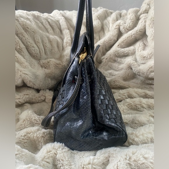 Sherif Genuine Leather Handbag Navy Blue - Picture 4 of 12